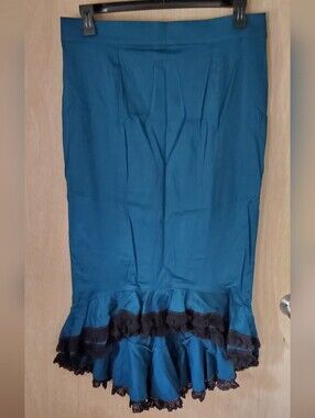 Deadly Dames By Micheline Pitt Flamenco Mermaid Skirt in teal, Size 2X NWT